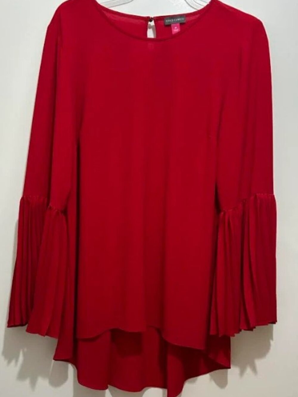 Vince Camuto Red Pleated Sleeve Tunic Blouse 3/4 Sleeve Plus 1X Women - Picture 2 of 4